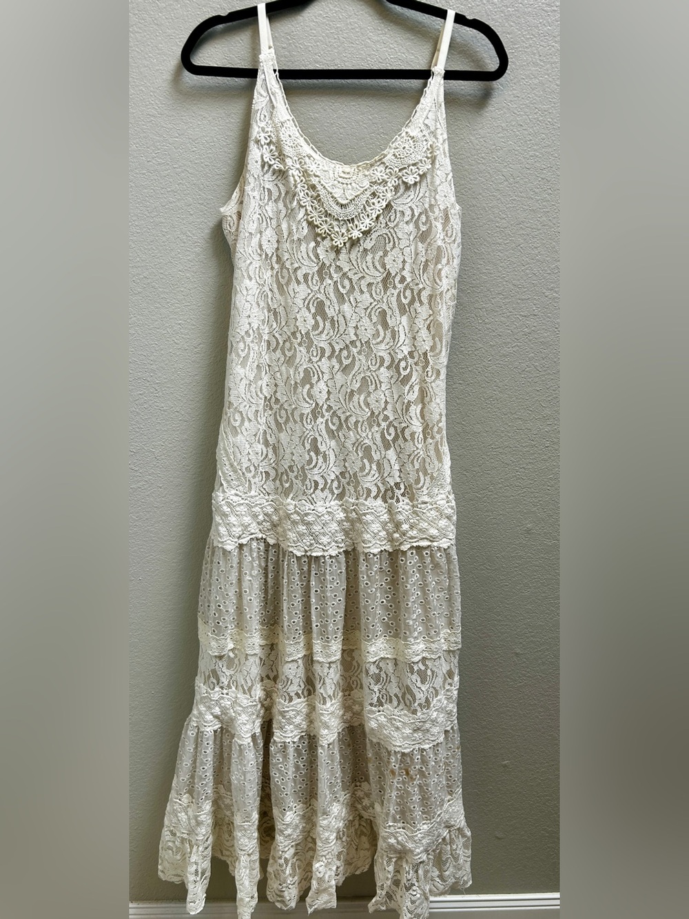 Double D Ranch Ivory Lace Maxi Prairie Dress Tiered Size Large